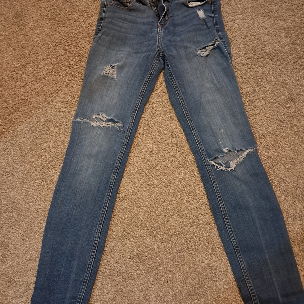 Hollister Women's Ripped Skinny Jeans - Classic Blue